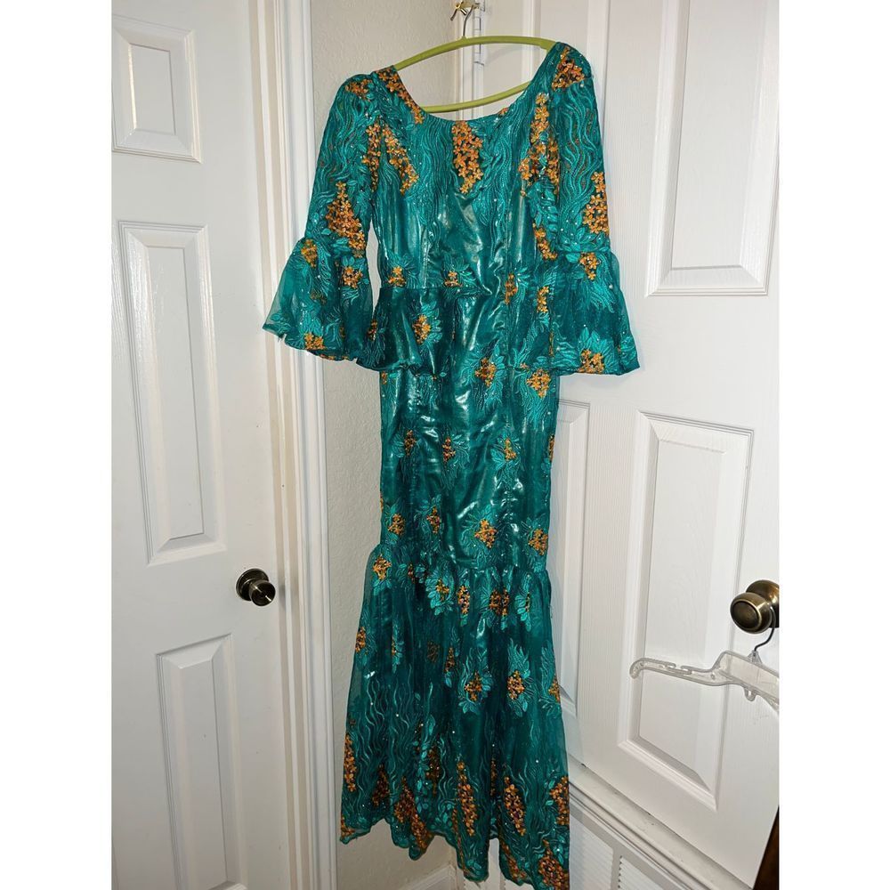 Aqua/green and Coral Gown/Formal Dress/ Prom Dress